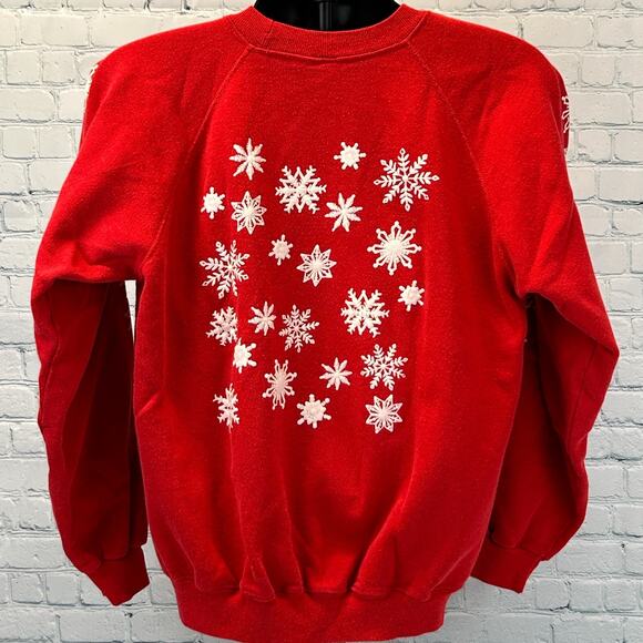 Vintage 80s Let It Snow Christmas Sweatshirt Sweater USA Made Red Mens M Medium - Picture 3 of 8
